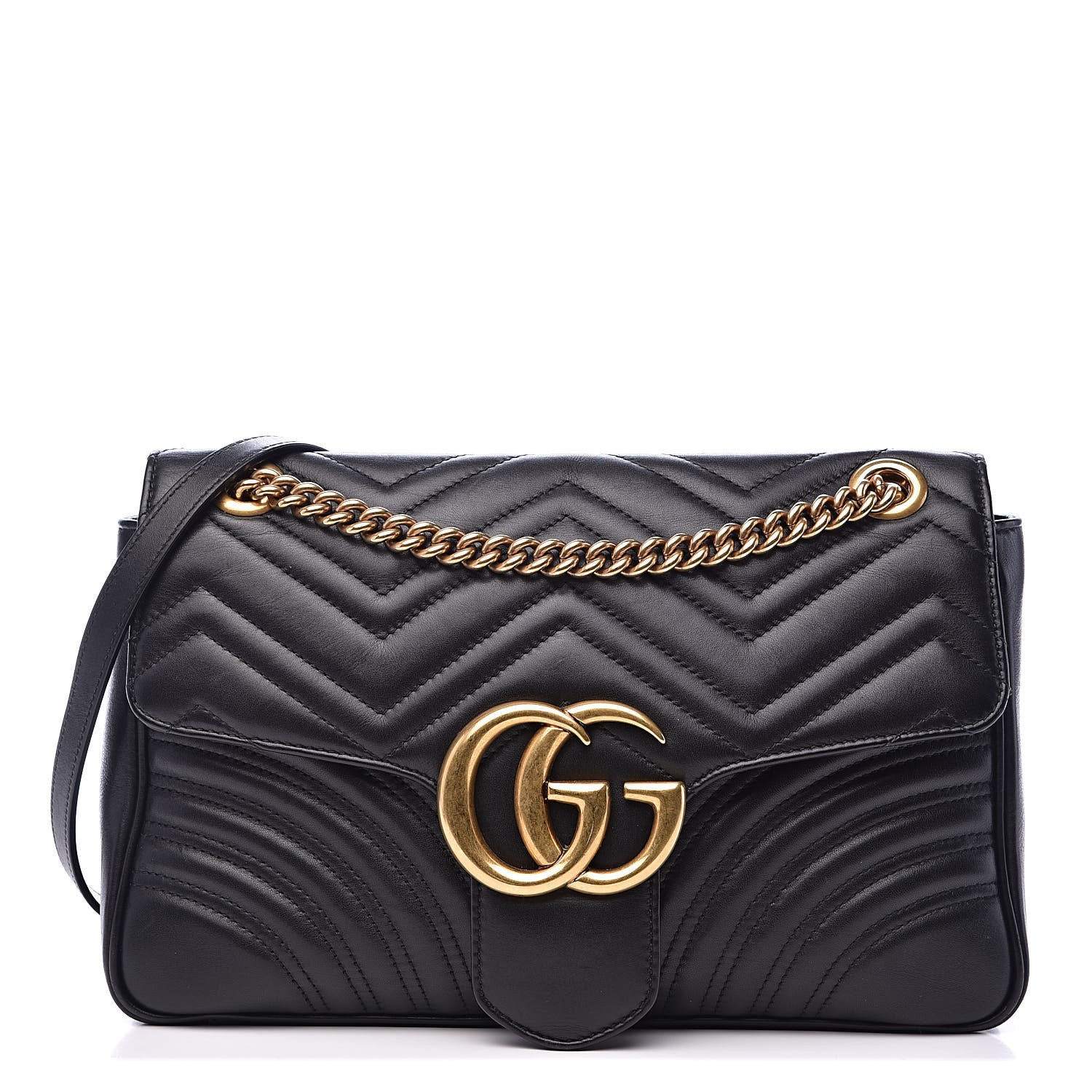 Gucci Calfskin Matelasse Medium GG Marmont Shoulder Bag Black 1 of 16
