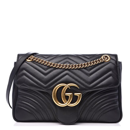 Gucci Calfskin Matelasse Medium GG Marmont Shoulder Bag Black 1 of 16