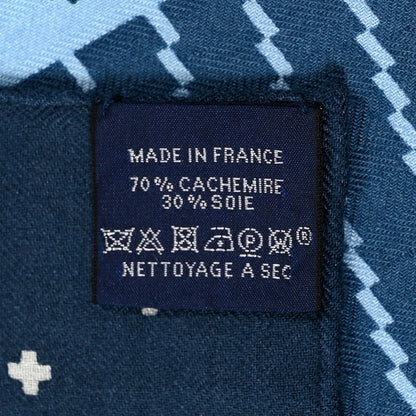 Hermes Cashmere Silk Faubourg Party Scarf 100 Ciel Marine White 3 of 5