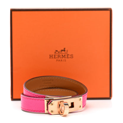 Hermes Chevre Chamkila Kelly Double Tour Bracelet T1 Rose Pop 7 of 7