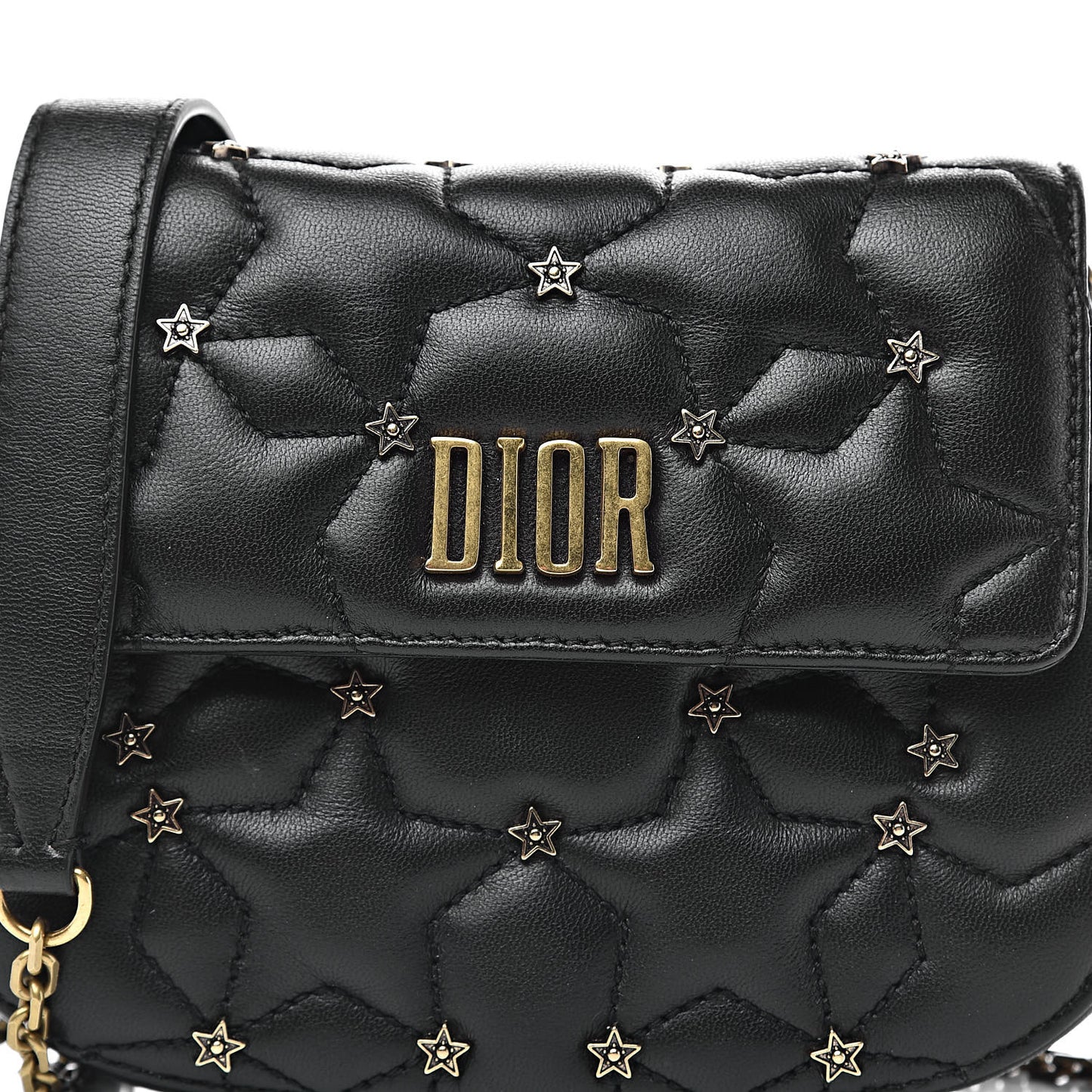 Calfskin Quilted Studded Star Dio(r)evolution Clutch With Chain Black