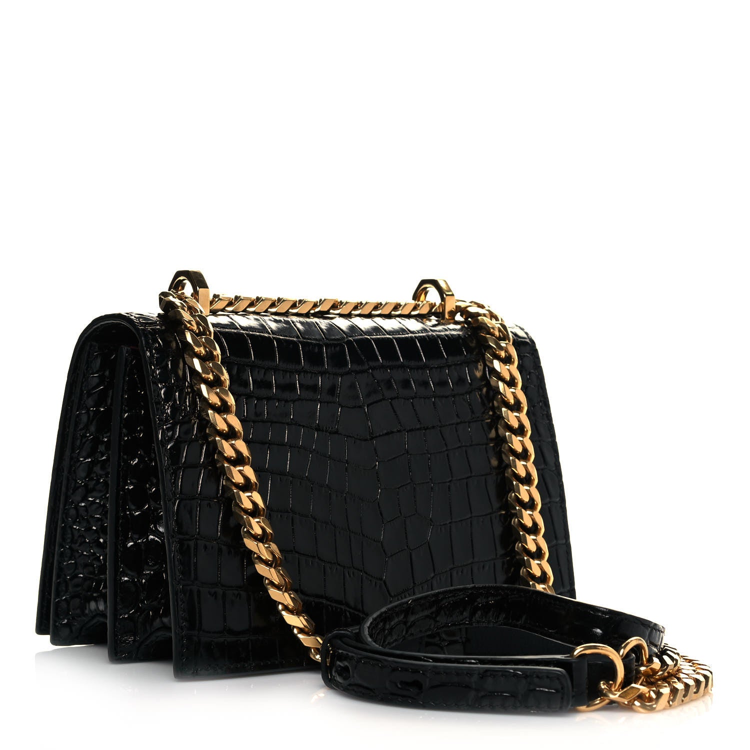 Alexander McQueen Crocodile Embossed Calfskin Knuckle Crossbody Black 2 of 8