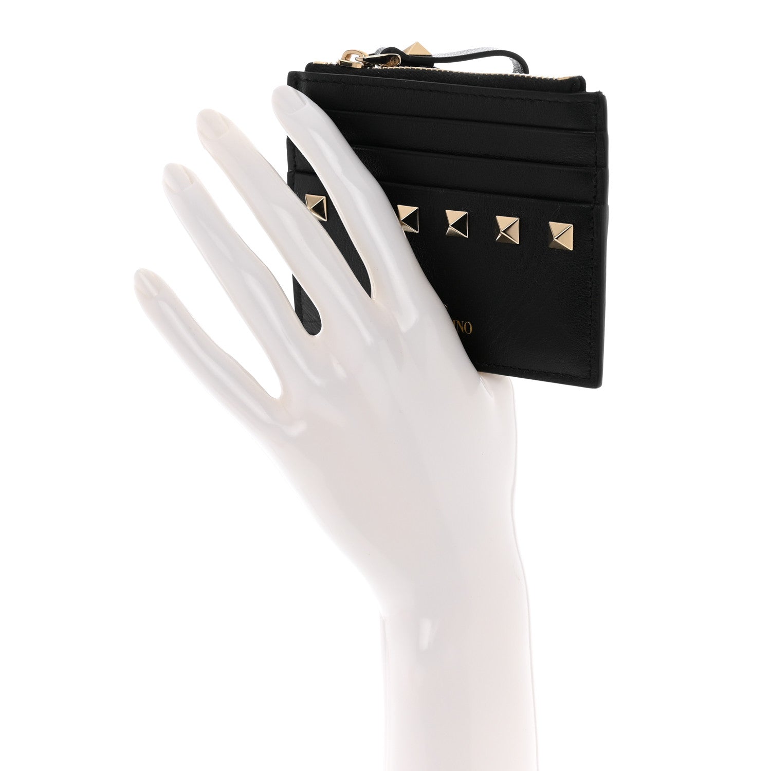 Valentino Garavani Vitello Rockstud Card Holder With Zipper Black 2 of 9