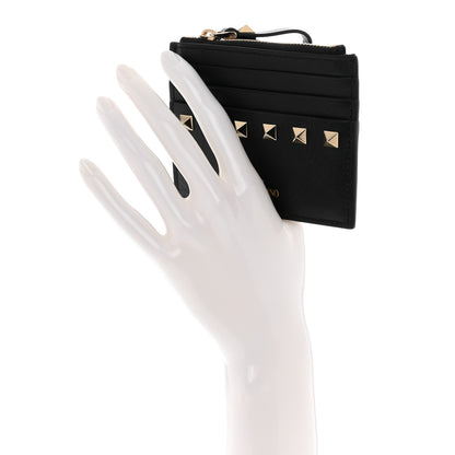 Valentino Garavani Vitello Rockstud Card Holder With Zipper Black 2 of 9
