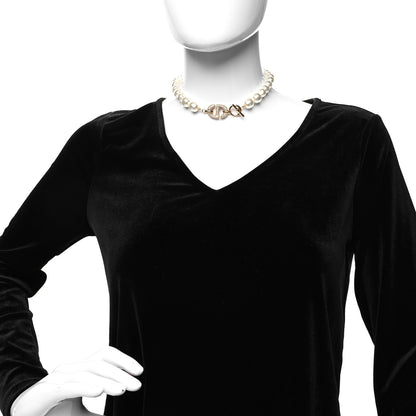 Christian Dior Pearl CD Crystal Montaigne Choker Necklace Gold 2 of 5