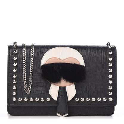 Fendi Vitello Elite Mink Fur Studded Karlito Tube Wallet on Chain Black 1 of 14