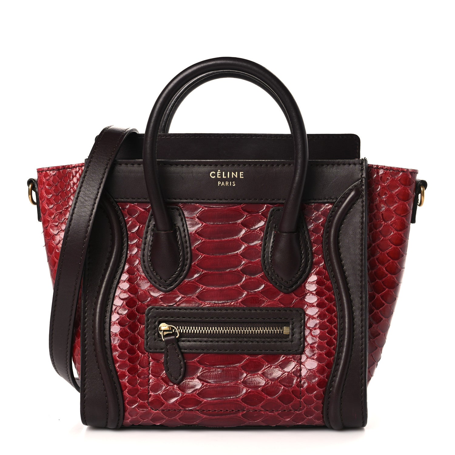 Celine Snakeskin Calfskin Nano Tri-Color Luggage Red 1 of 9