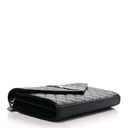 Saint Laurent Grain De Poudre Mixed Matelasse Triquilt Monogram Chain Wallet Black 4 of 9