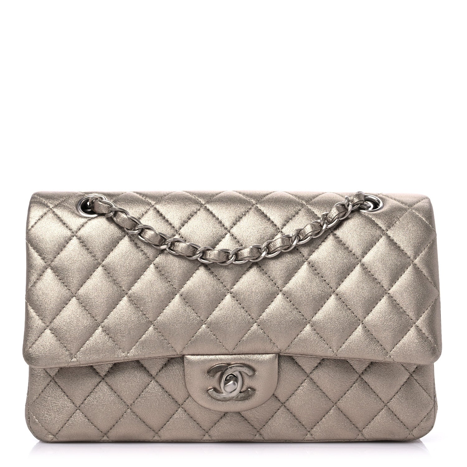 Chanel Metallic Lambskin Quilted Medium Double Flap Khaki 1 of 10