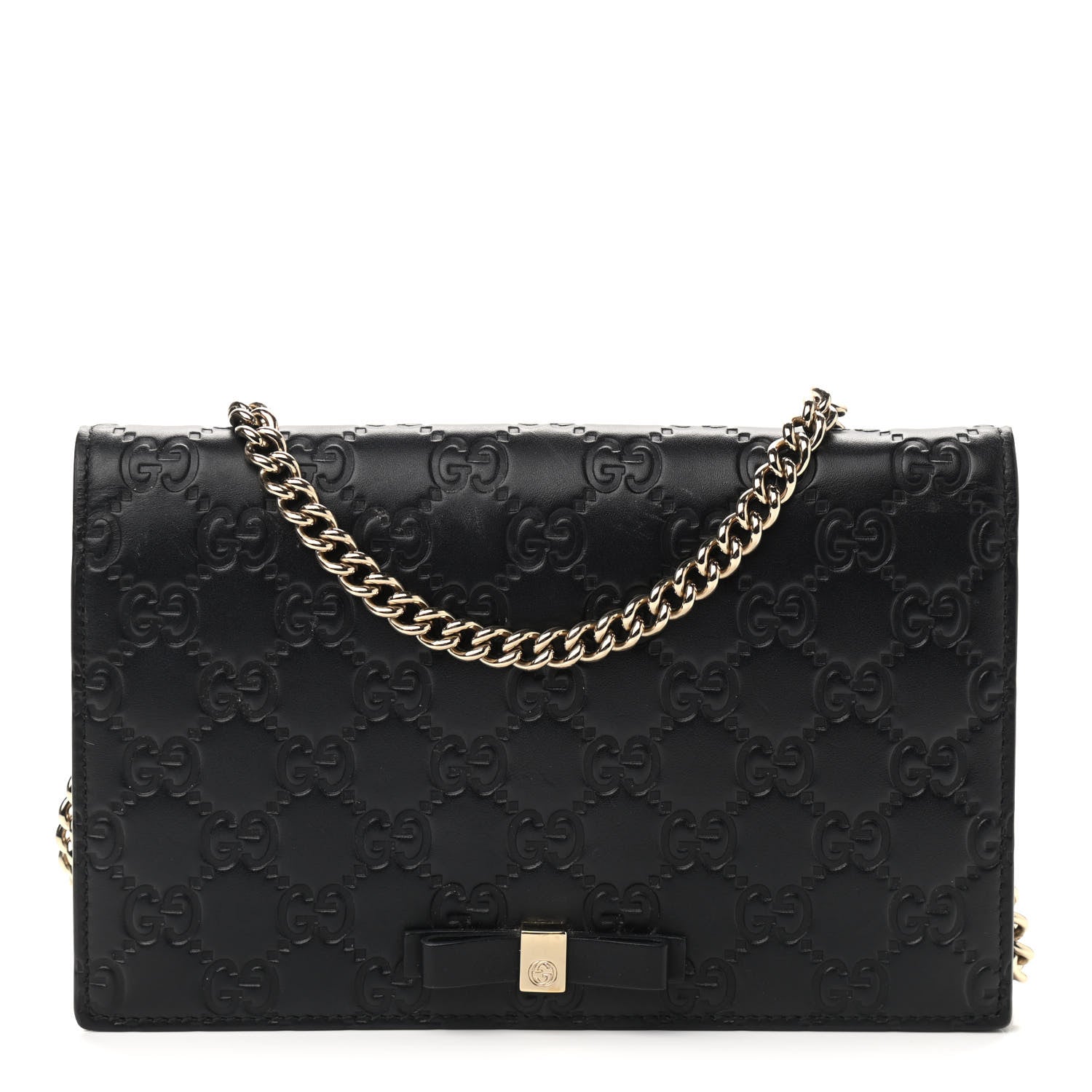 Gucci Guccissima Signature Bowy Chain Wallet Black 1 of 9