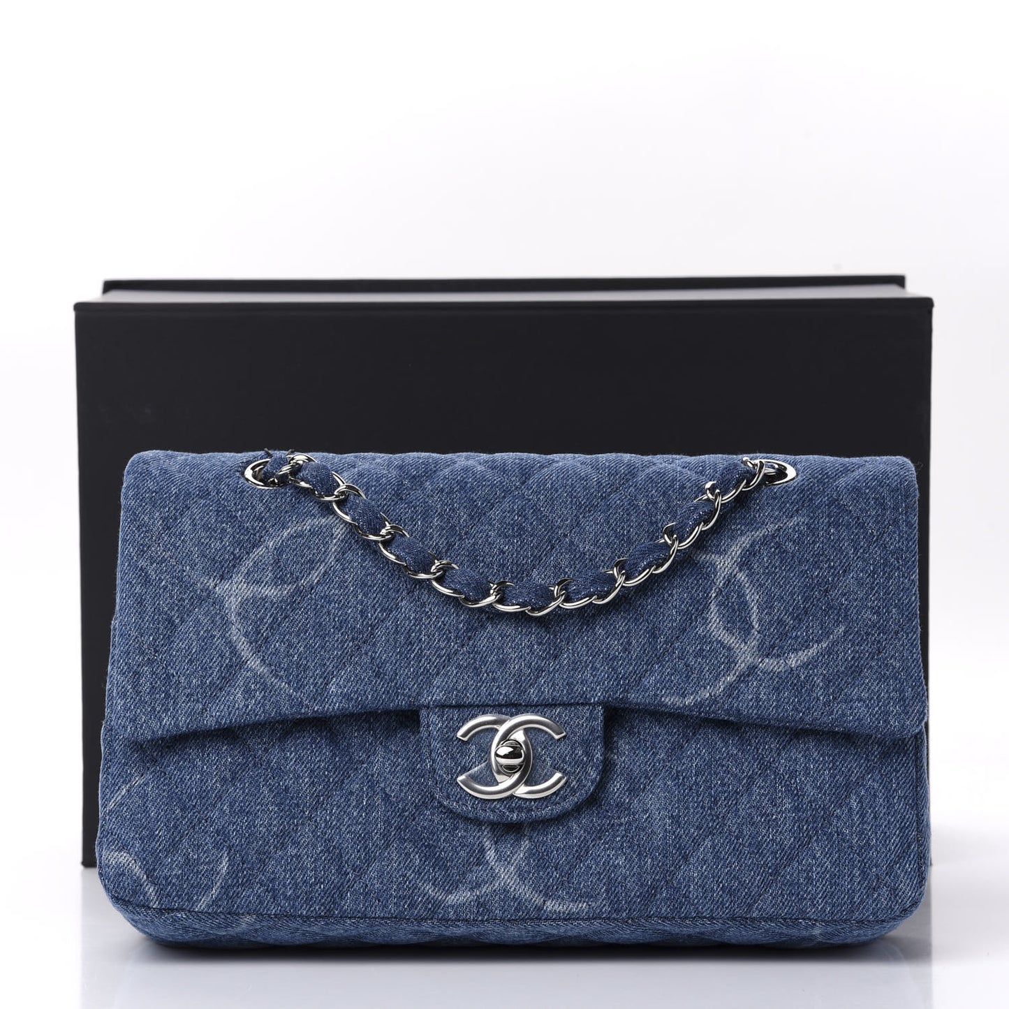Denim Quilted CC Print Medium Single Flap Blue