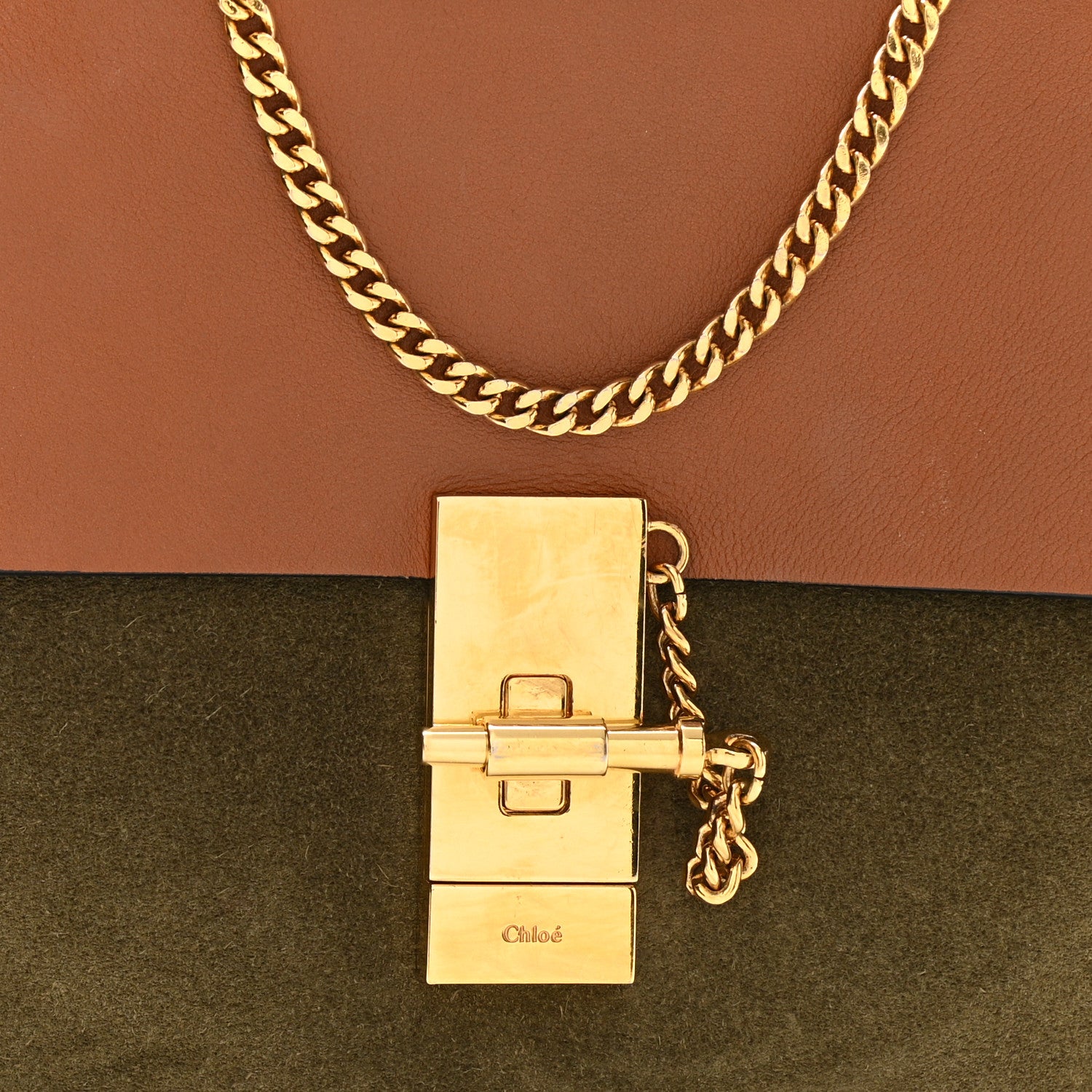 Chloe Suede Smooth Calfskin Drew Shoulder Bag Caramel 9 of 13