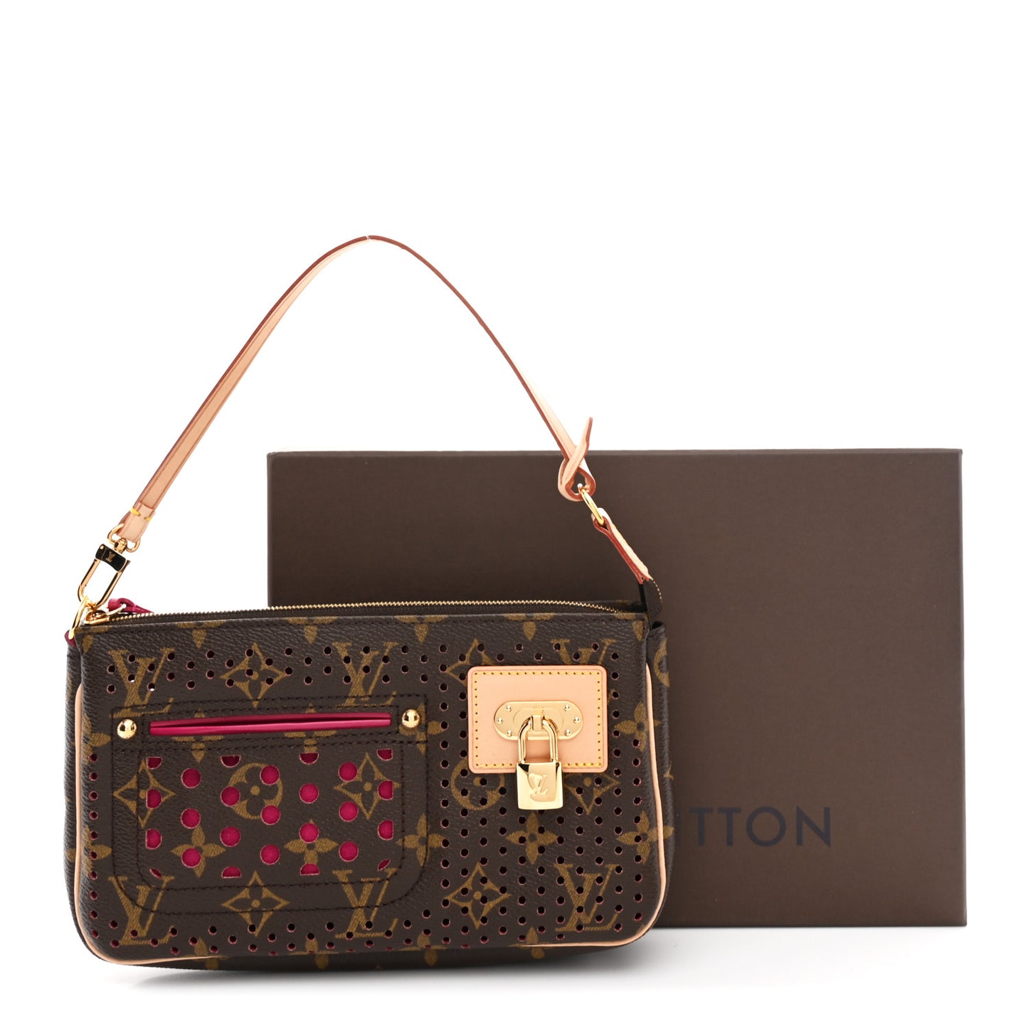 Monogram Perforated Pochette Accessories Bag Fuchsia