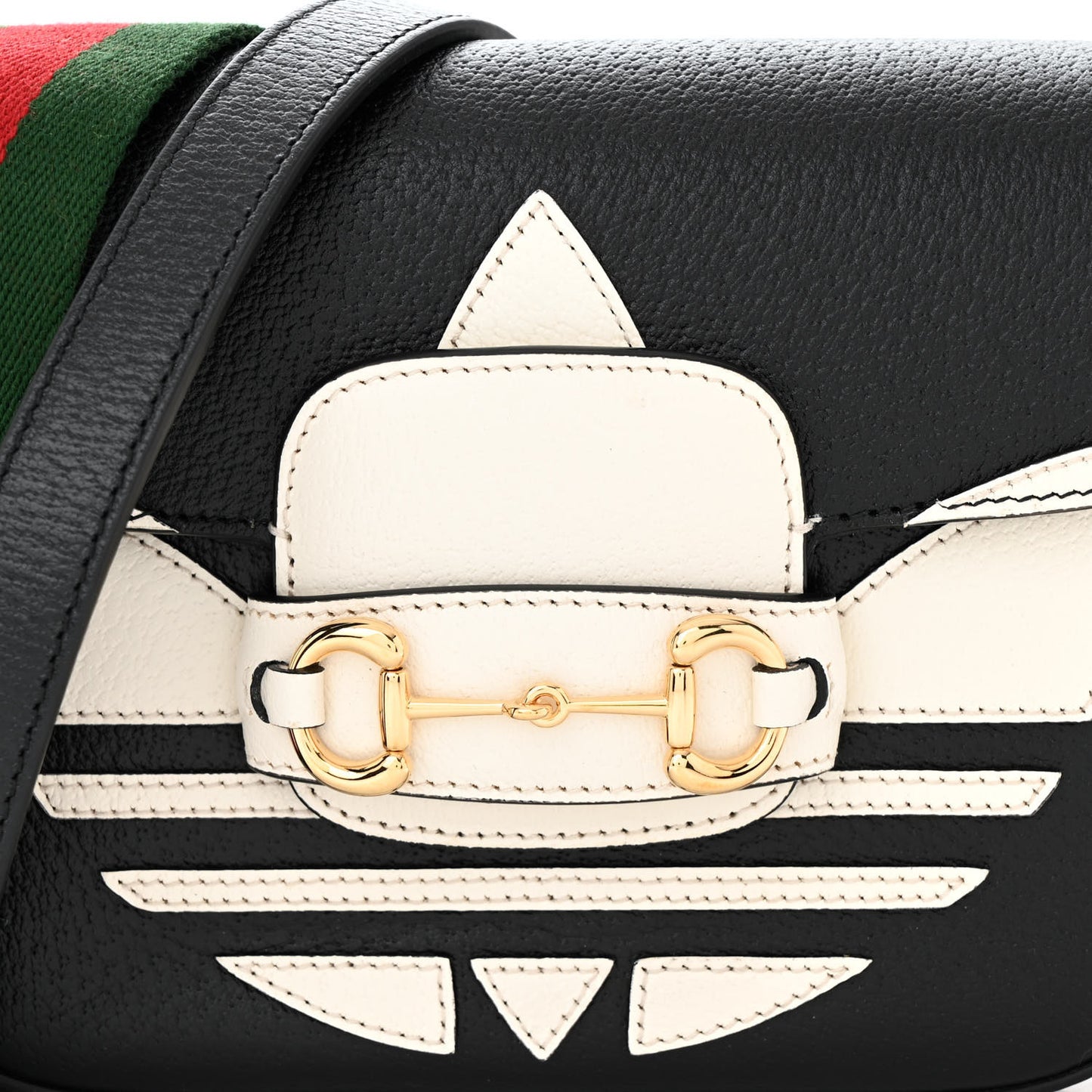 X ADIDAS Textured Dollar Calfskin Web Trefoil Mini Horsebit 1955 Shoulder Bag Black Off White
