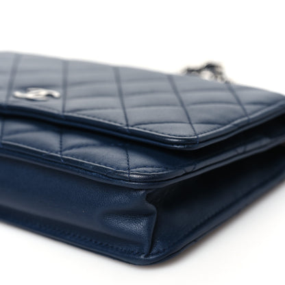 Chanel Lambskin Quilted Wallet On Chain WOC Navy Blue 11 of 12