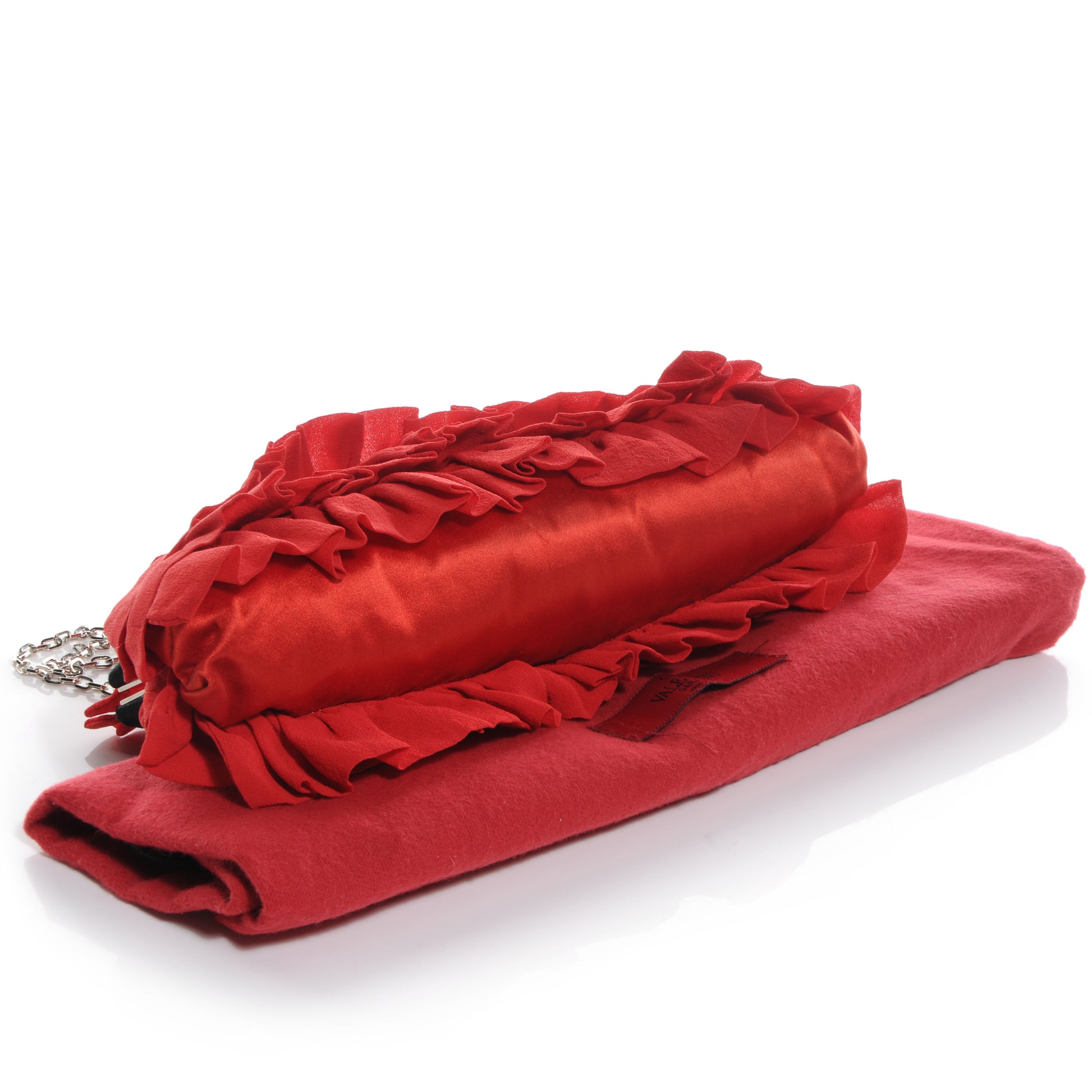 Valentino Garavani Chiffon Satin Ruffled Evening Clutch Red 4 of 6