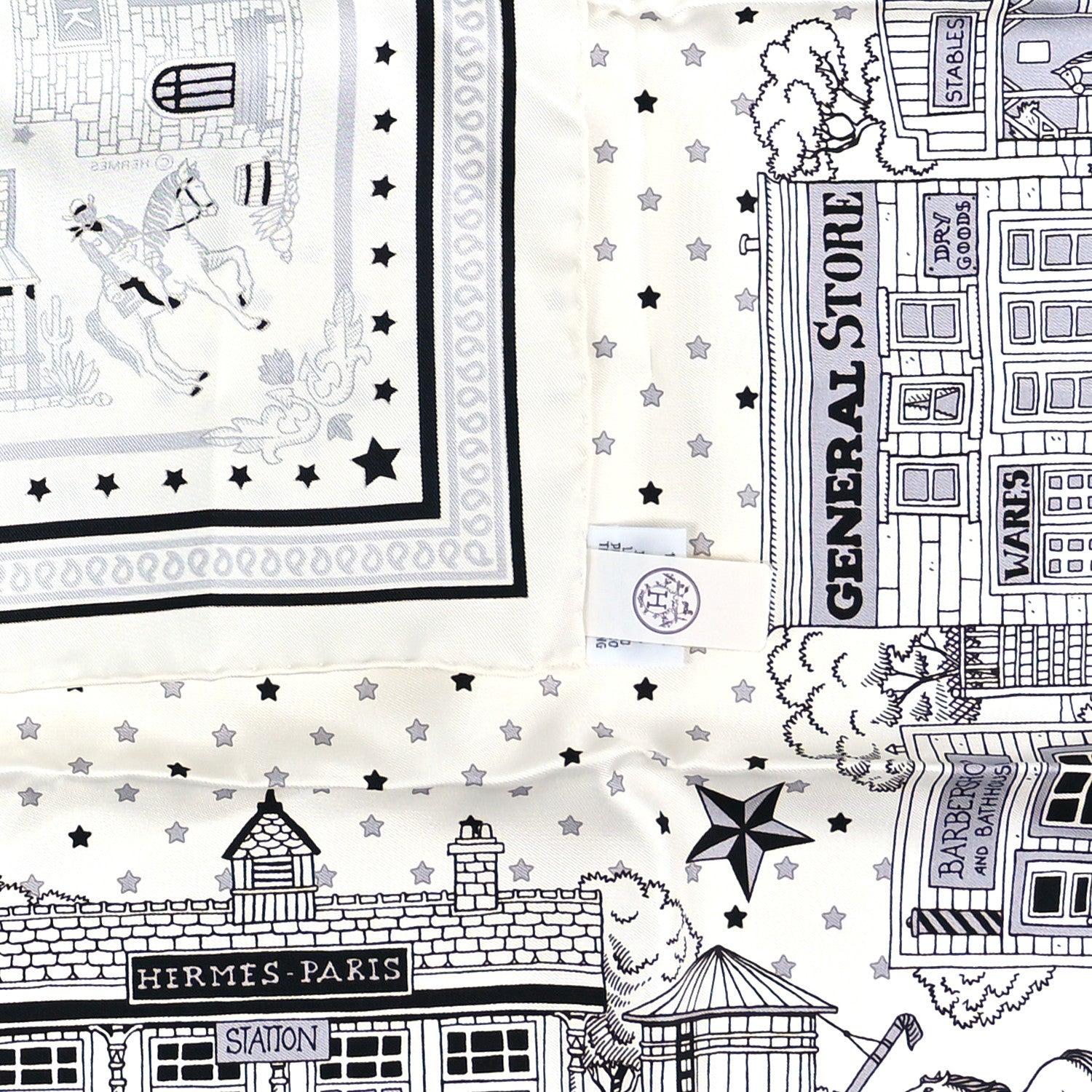 Hermes Silk Paris Station Bandana Scarf 55 White Gris Black 4 of 4