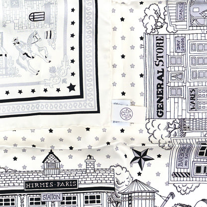 Hermes Silk Paris Station Bandana Scarf 55 White Gris Black 4 of 4