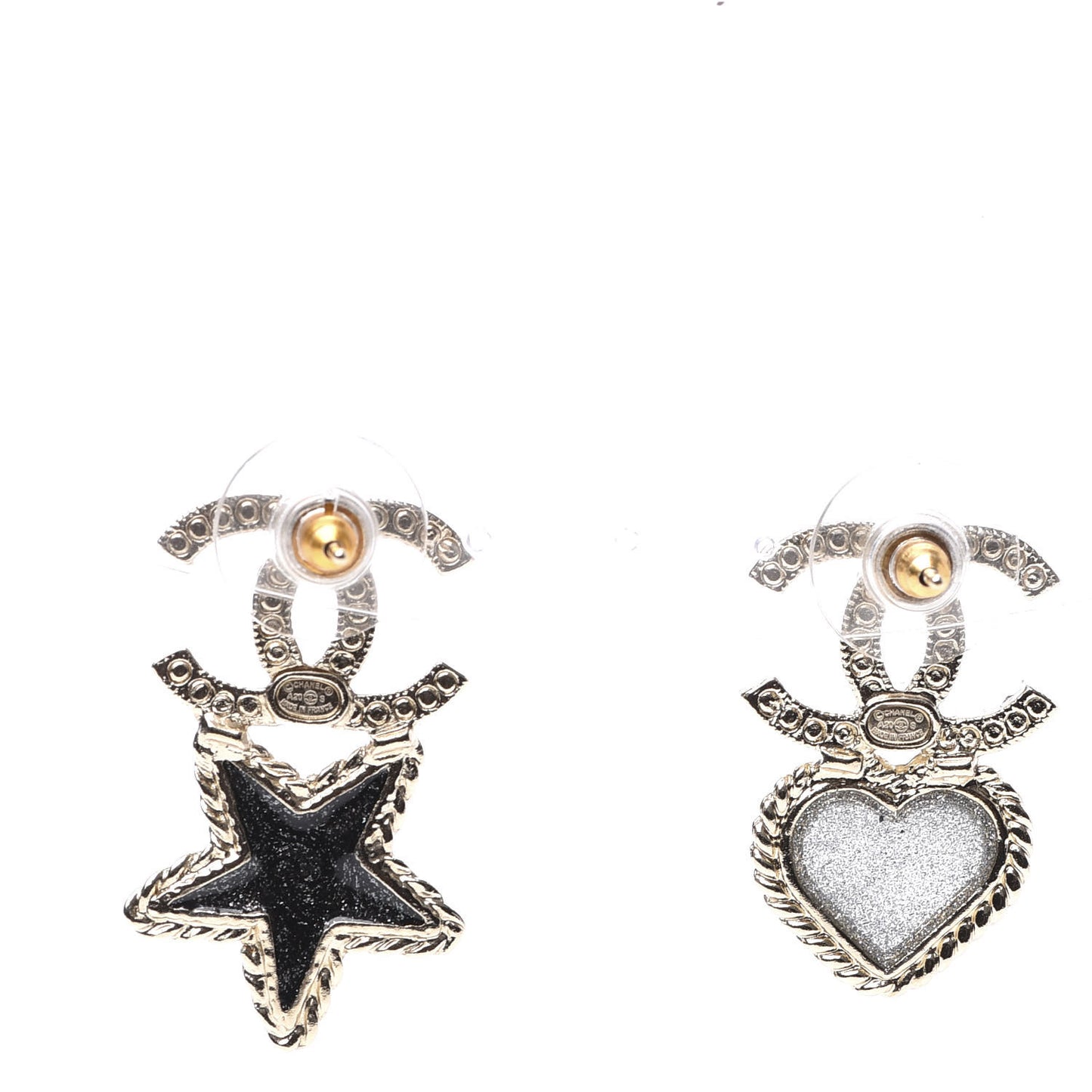 Crystal Enamel CC Star Heart Earrings Gold