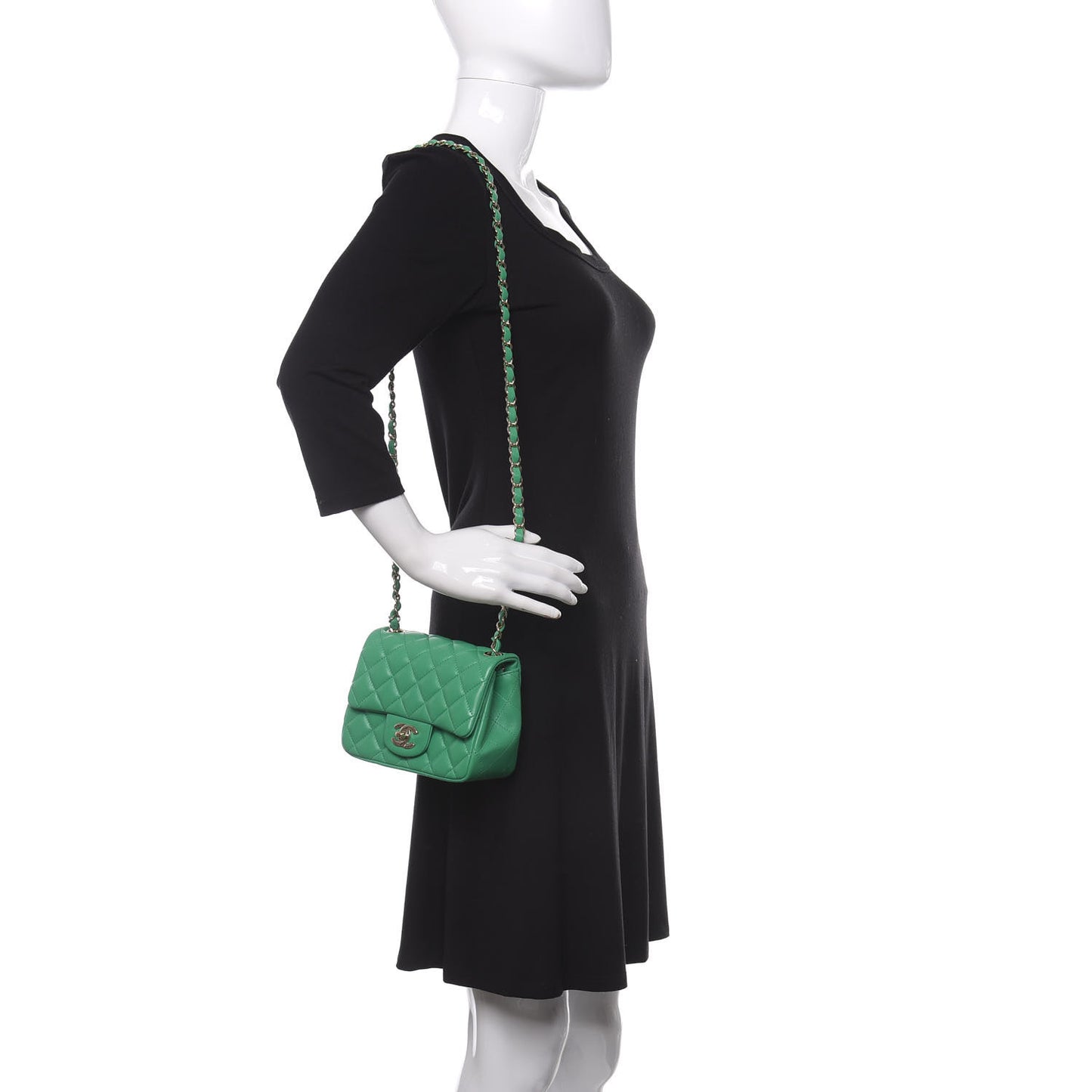 Lambskin Quilted Mini Square Flap Green
