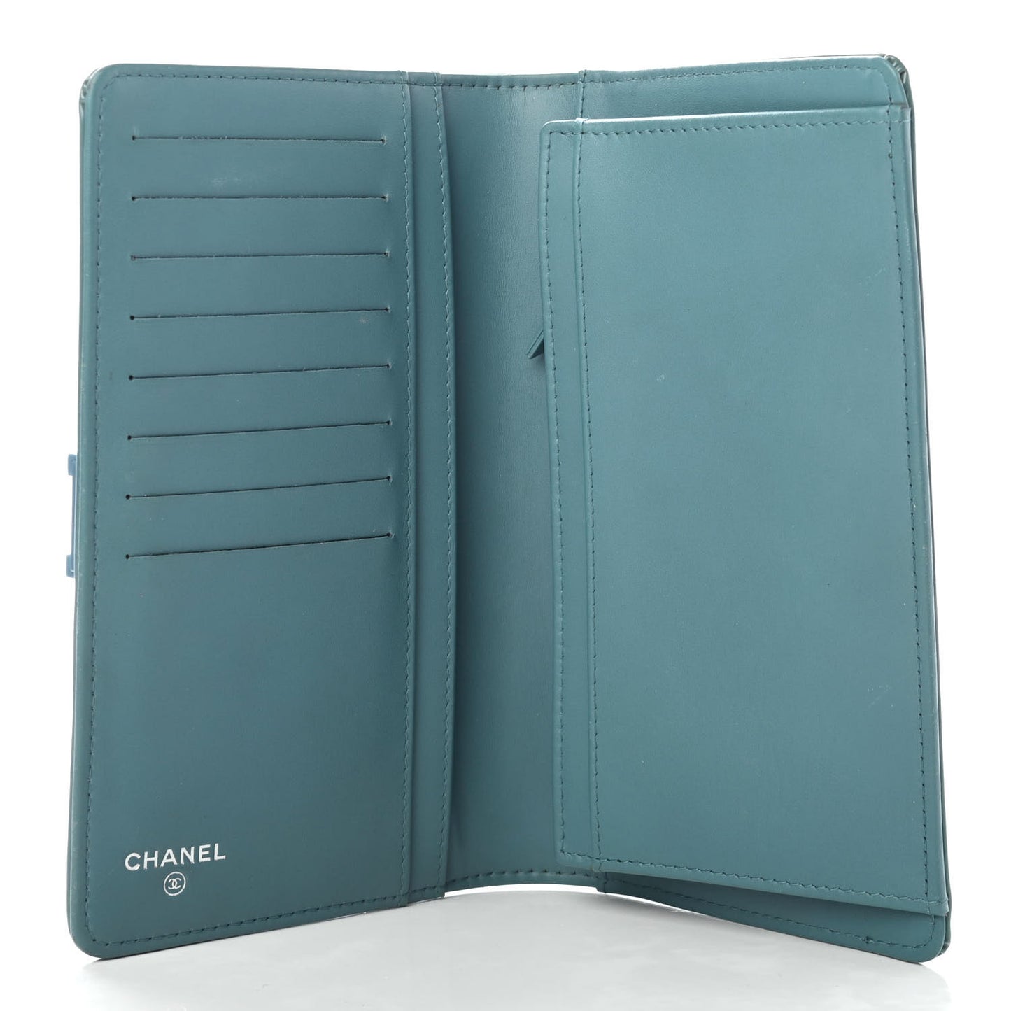 Patent Quilted Plexiglass Boy Yen Wallet Turquoise