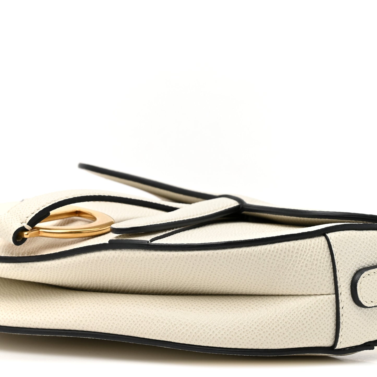 Grained Calfskin Mini Saddle Bag White