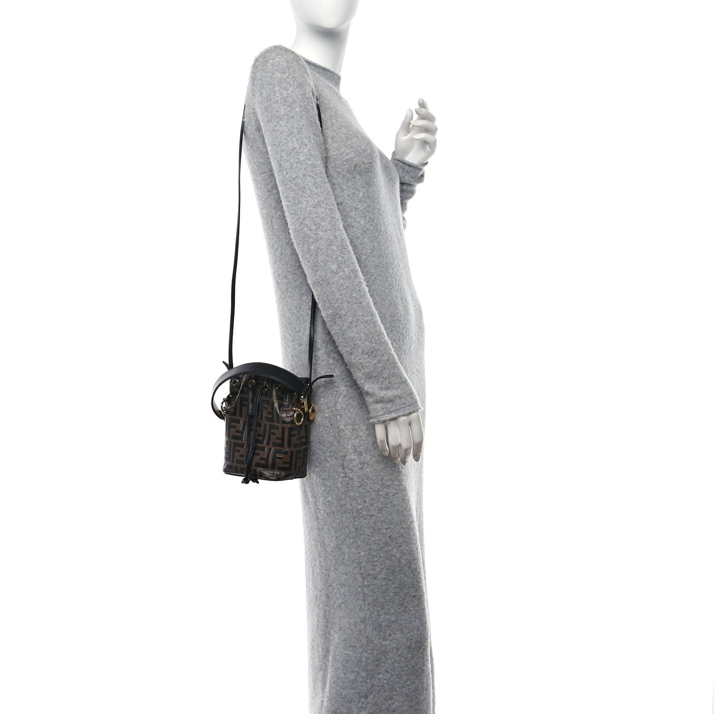 Vitello Liberty F is Fendi Bi-Color FF 1974 Embossed Mini Mon Tresor Bucket Bag Maya Black