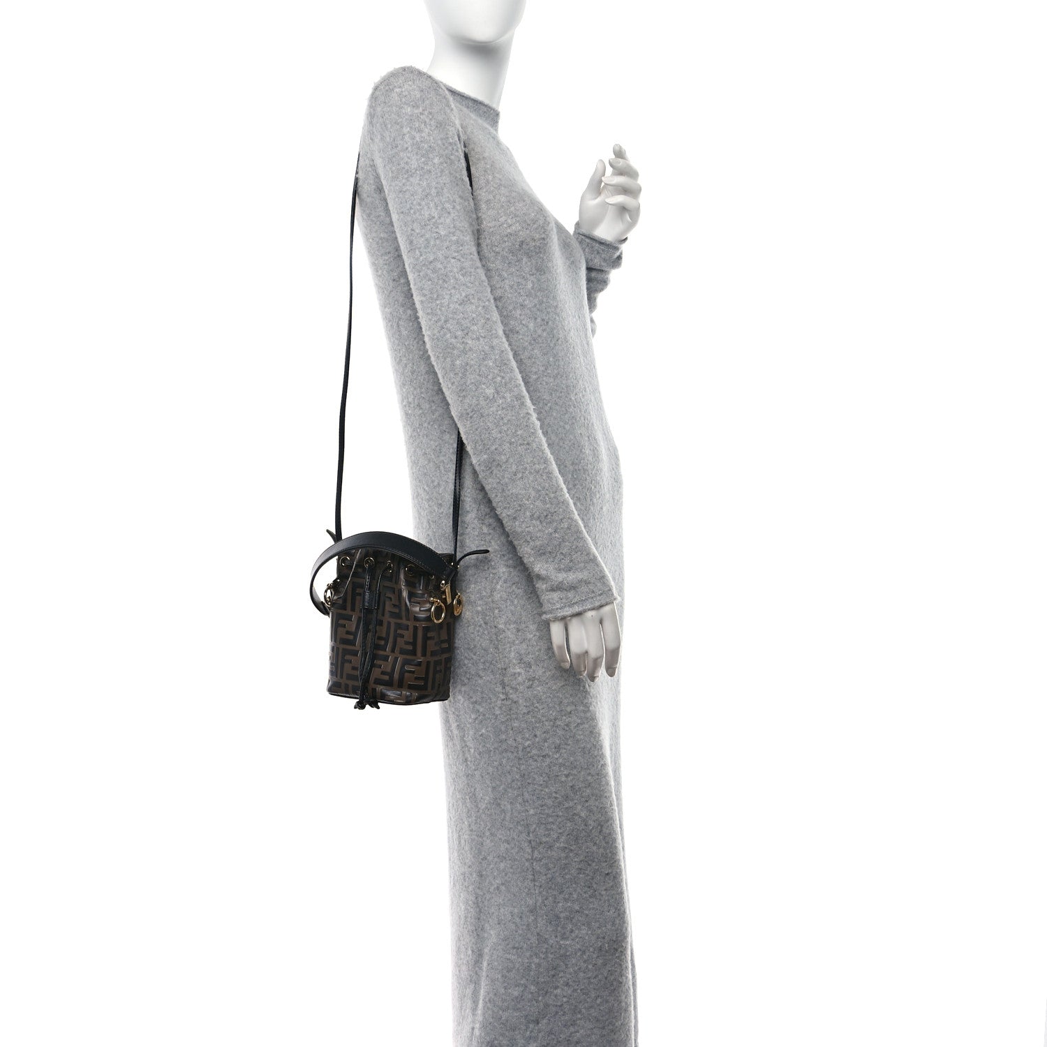 Fendi Vitello Liberty F is Fendi Bi-Color FF 1974 Embossed Mini Mon Tresor Bucket Bag Maya Black 2 of 14