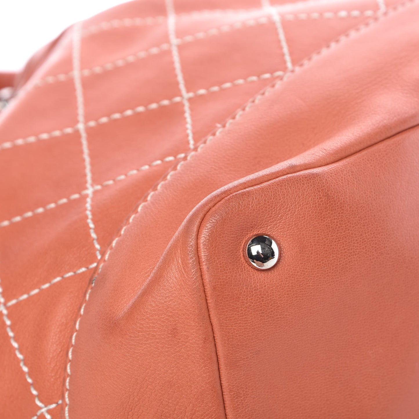 Lambskin Contrast Stitch Small Drawstring Tote Coral