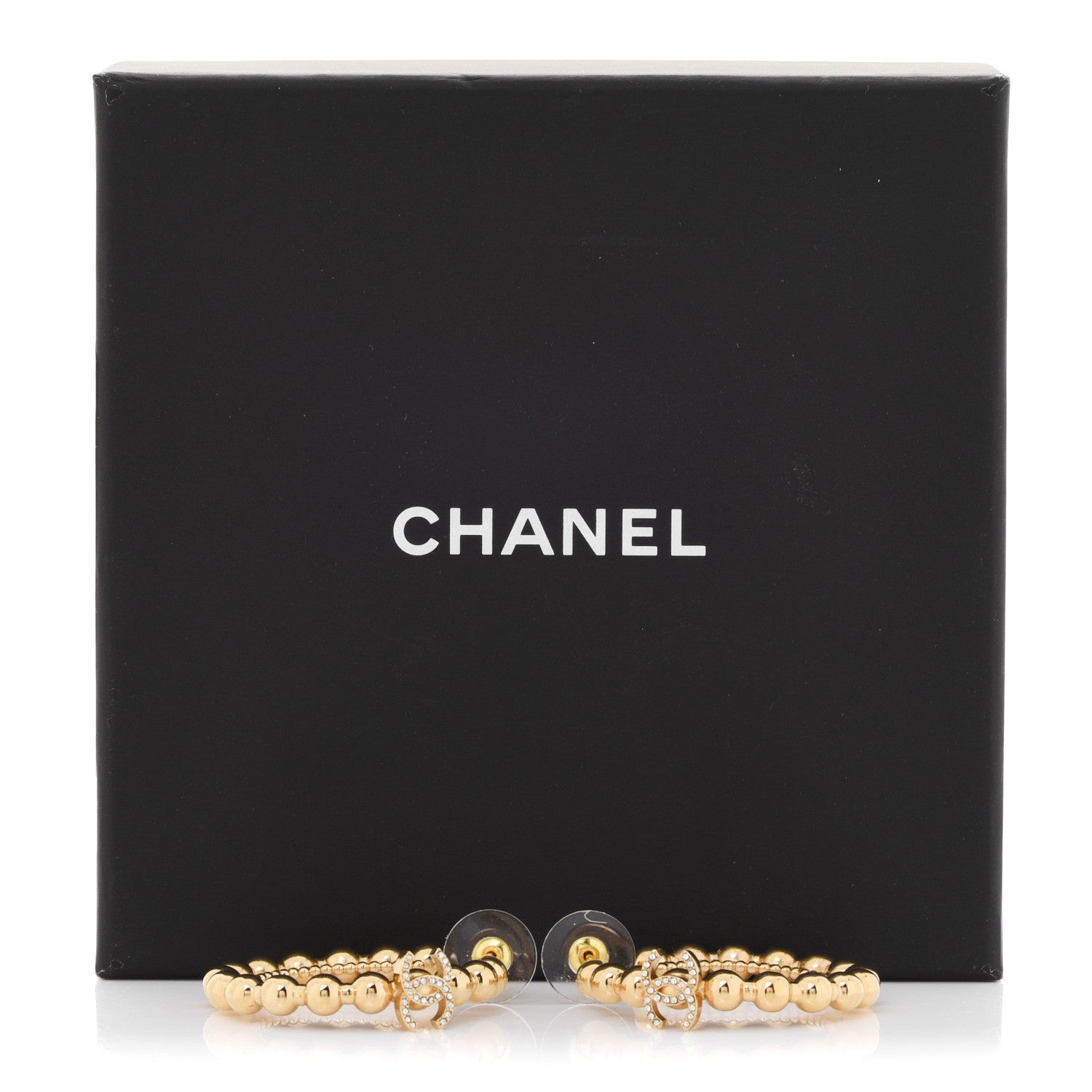 Chanel Crystal CC Hoop Earrings Gold 4 of 4