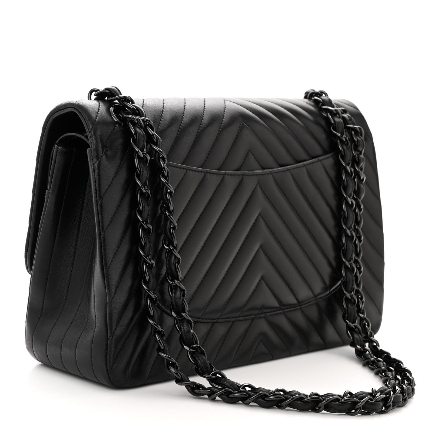 Lambskin Chevron Quilted Jumbo Double Flap So Black