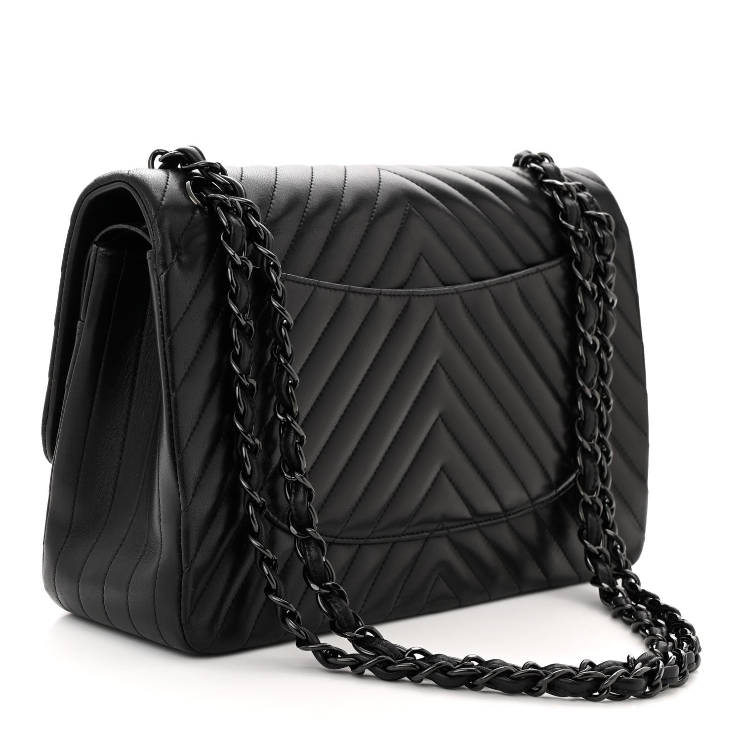 Chanel Lambskin Chevron Quilted Jumbo Double Flap So Black 2 of 10