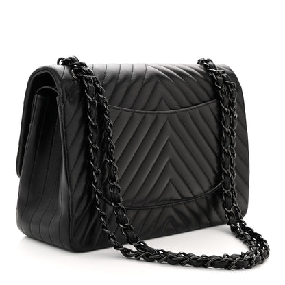 Chanel Lambskin Chevron Quilted Jumbo Double Flap So Black 2 of 10
