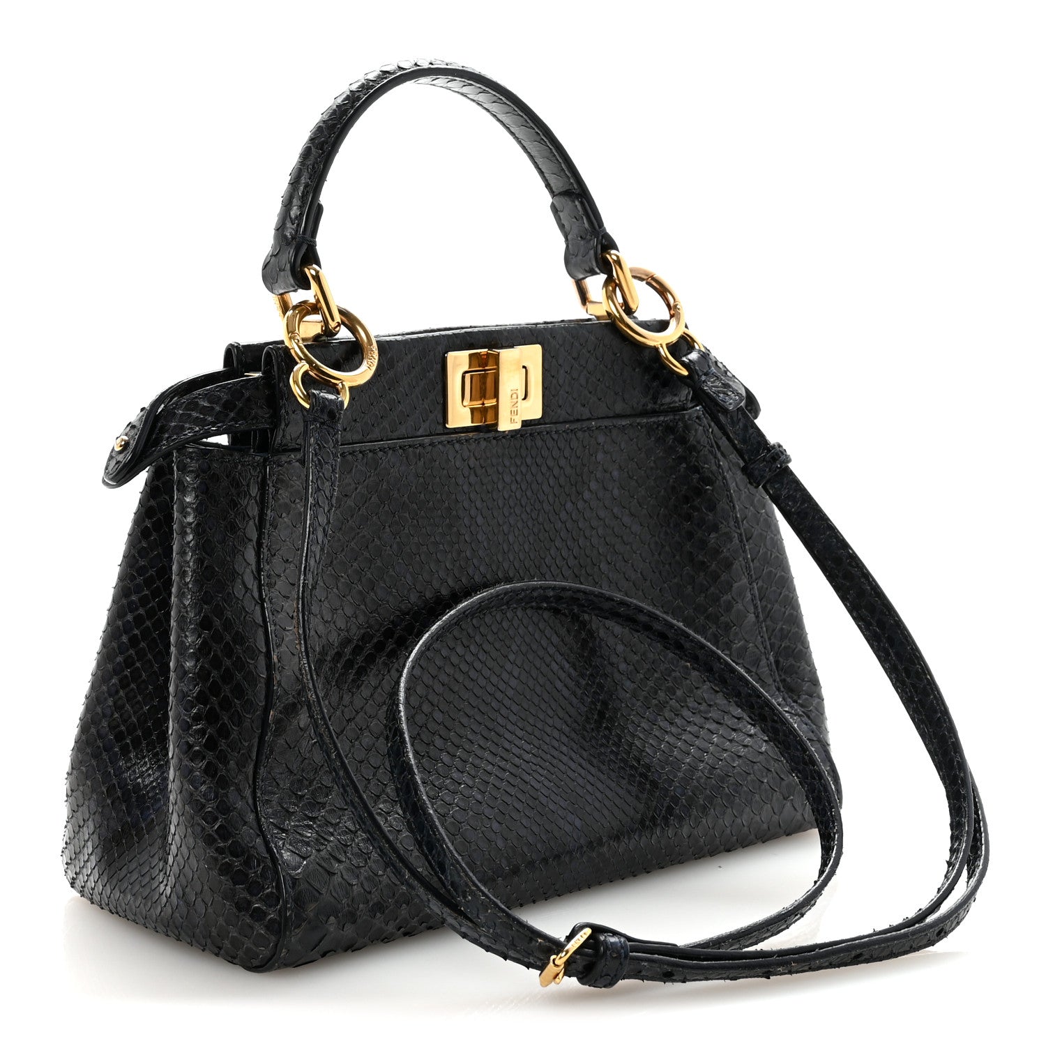 Fendi Python Shiny Nappa Mini Peekaboo Iconic Satchel Blue Jeans 5 of 17