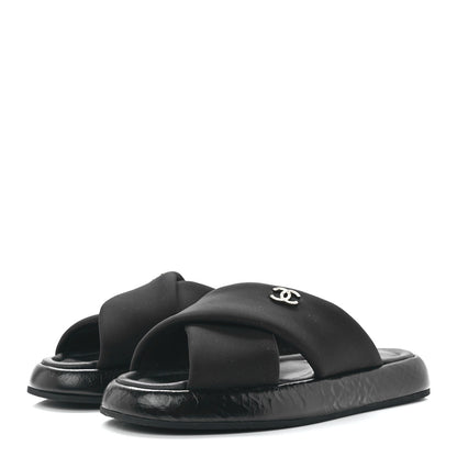 Chanel Fabric CC Mules Sandals 36 Black 3 of 9