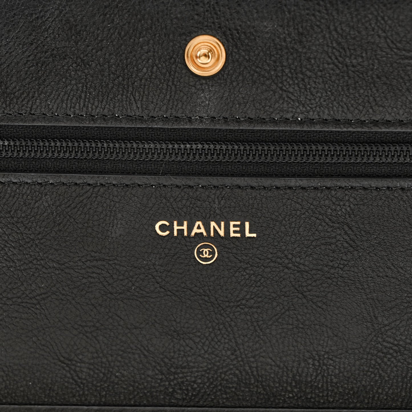 Crumpled Calfskin Chevron Quilted Wallet On Chain WOC Black
