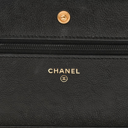 Chanel Crumpled Calfskin Chevron Quilted Wallet On Chain WOC Black 6 of 12