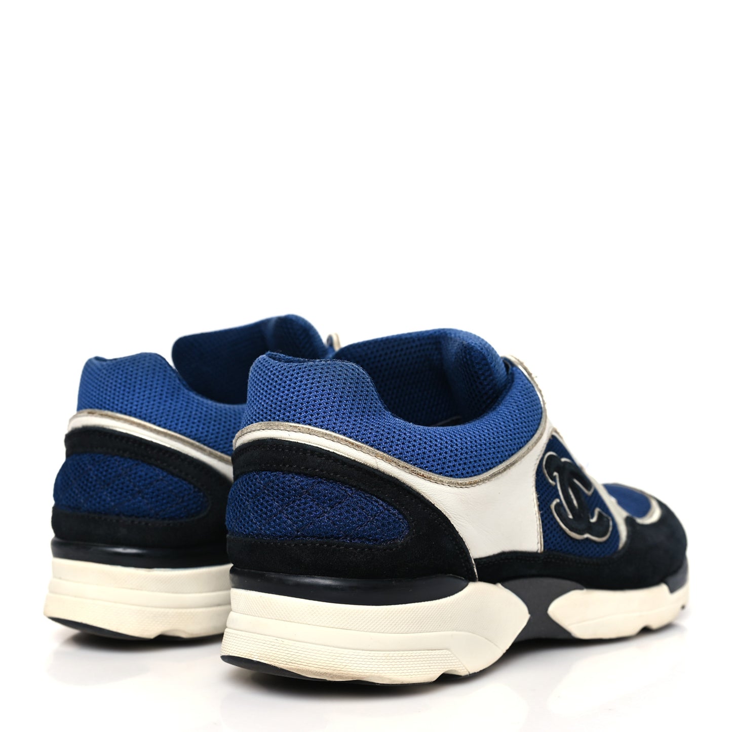 Mesh Suede Calfskin Womens CC Sneakers 38 Dark Blue Black White