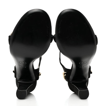 Chanel Suede CC Chain Sandals 37.5 Black 5 of 7