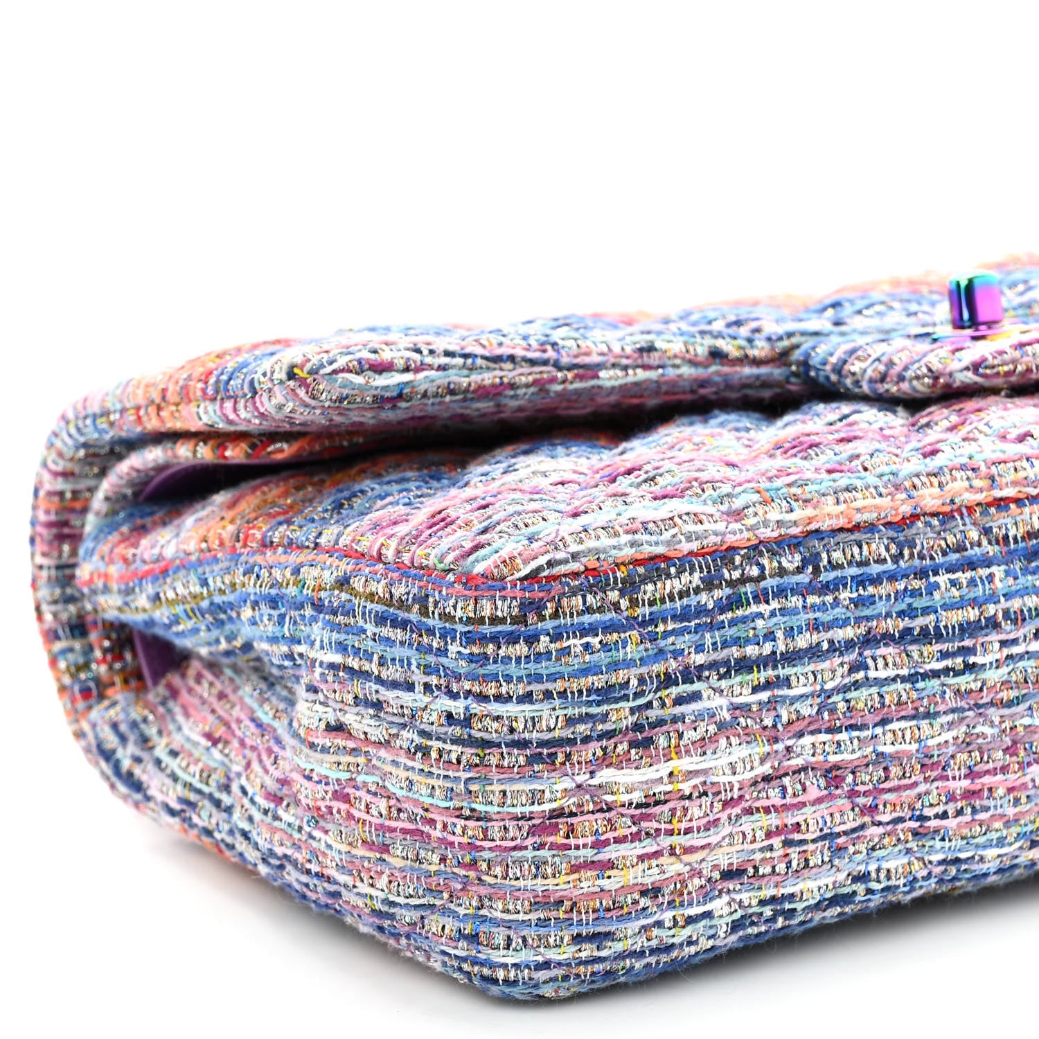 Chanel Tweed Quilted Medium Double Flap Blue Pink Orange 9 of 10
