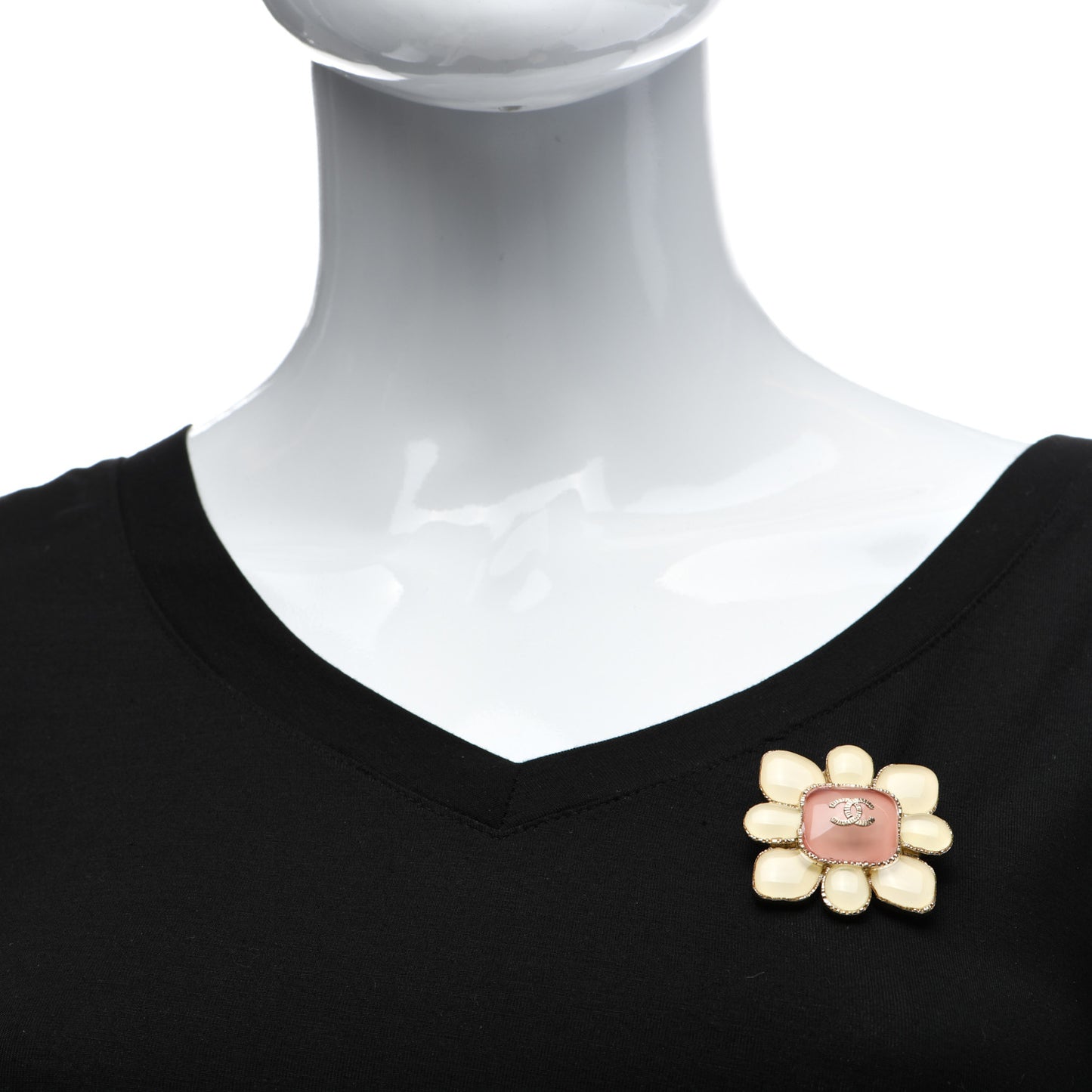 Gripoix CC Brooch Gold White Pink