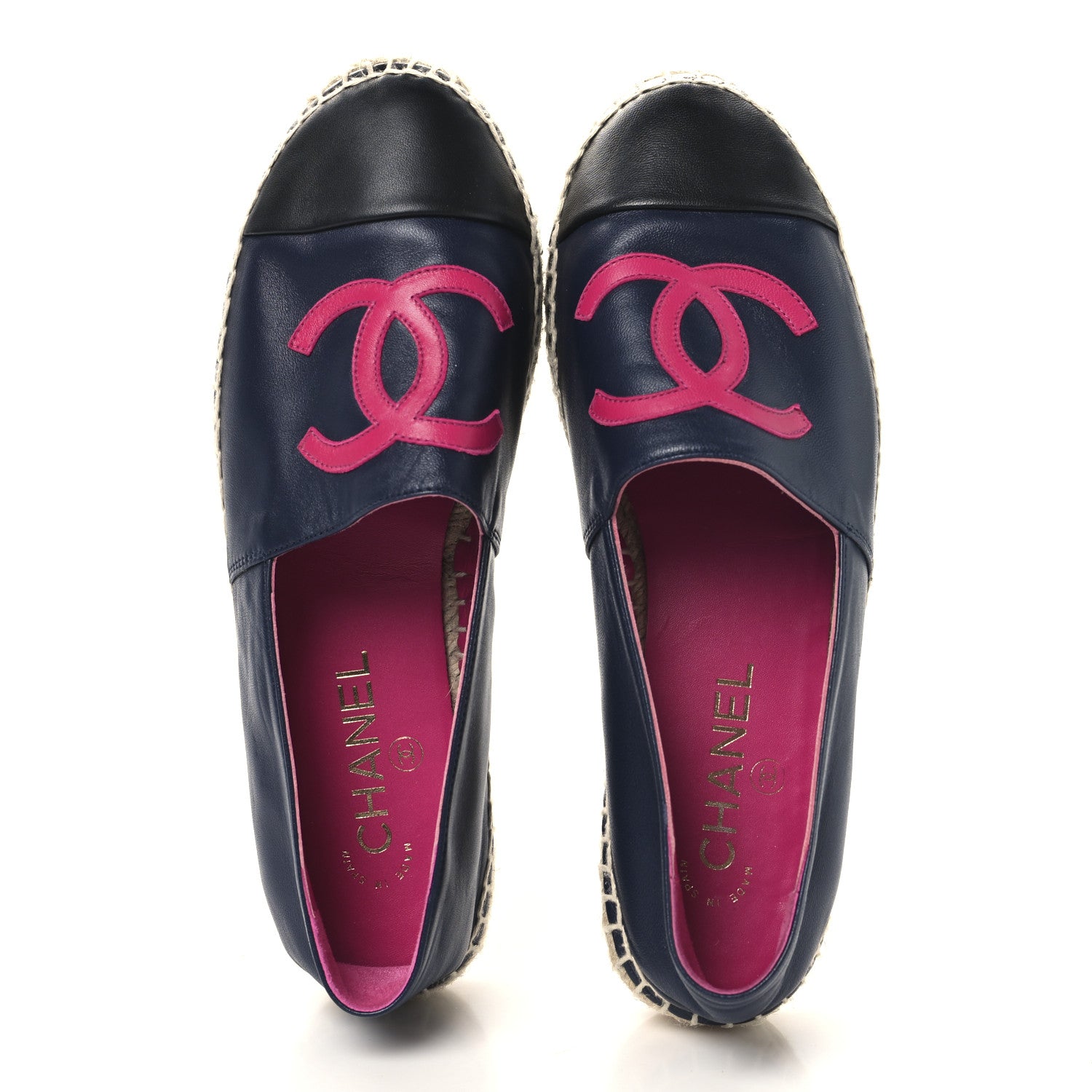 Chanel Lambskin CC Espadrilles 38 Navy Fuchsia Black 2 of 10