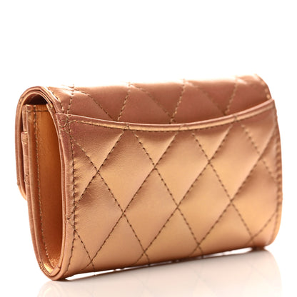 Chanel Metallic Lambskin Quilted Flap Card Holder Wallet Gold 3 of 9