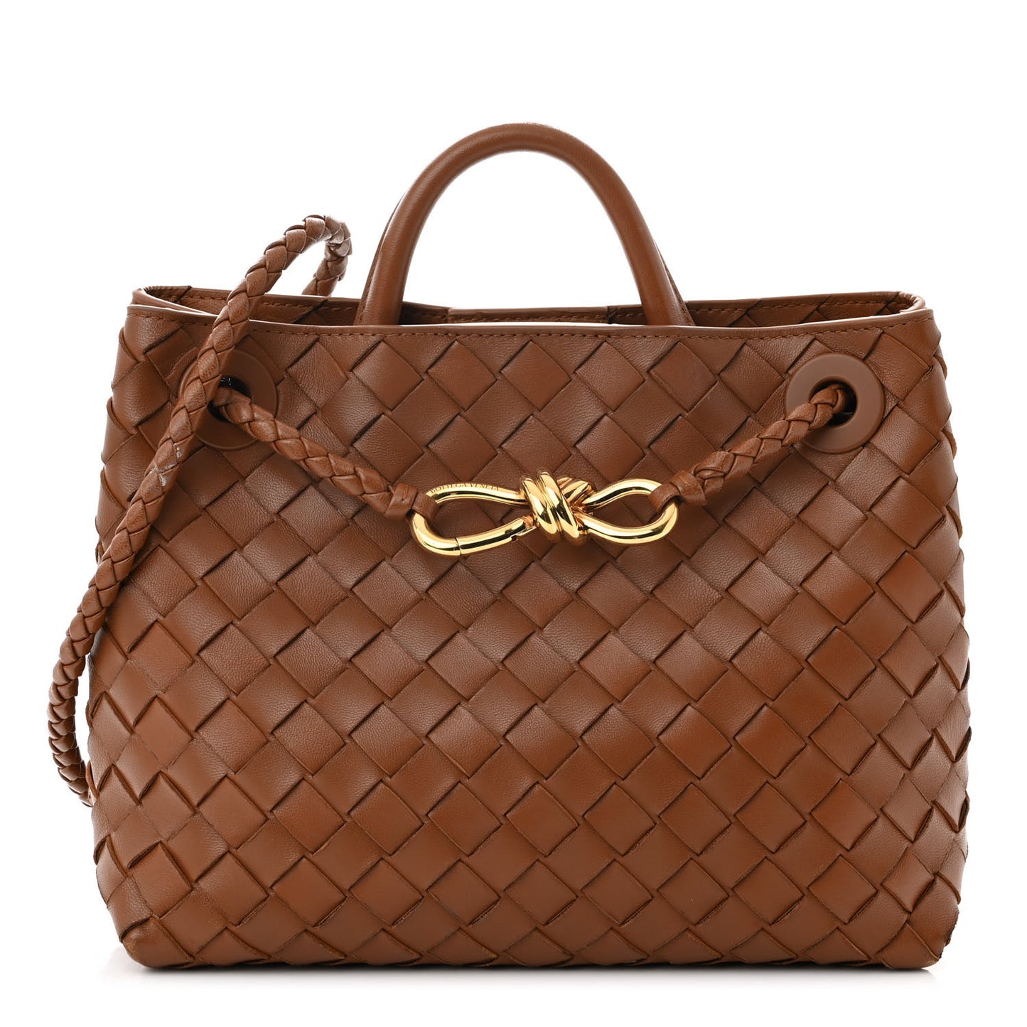 Nappa Intrecciato Small Andiamo Shoulder Bag Amber