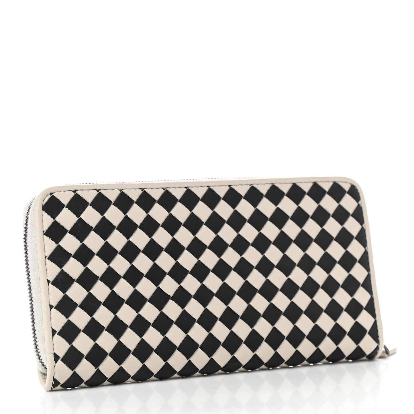 Nappa Intrecciato Zip Around Wallet Black White