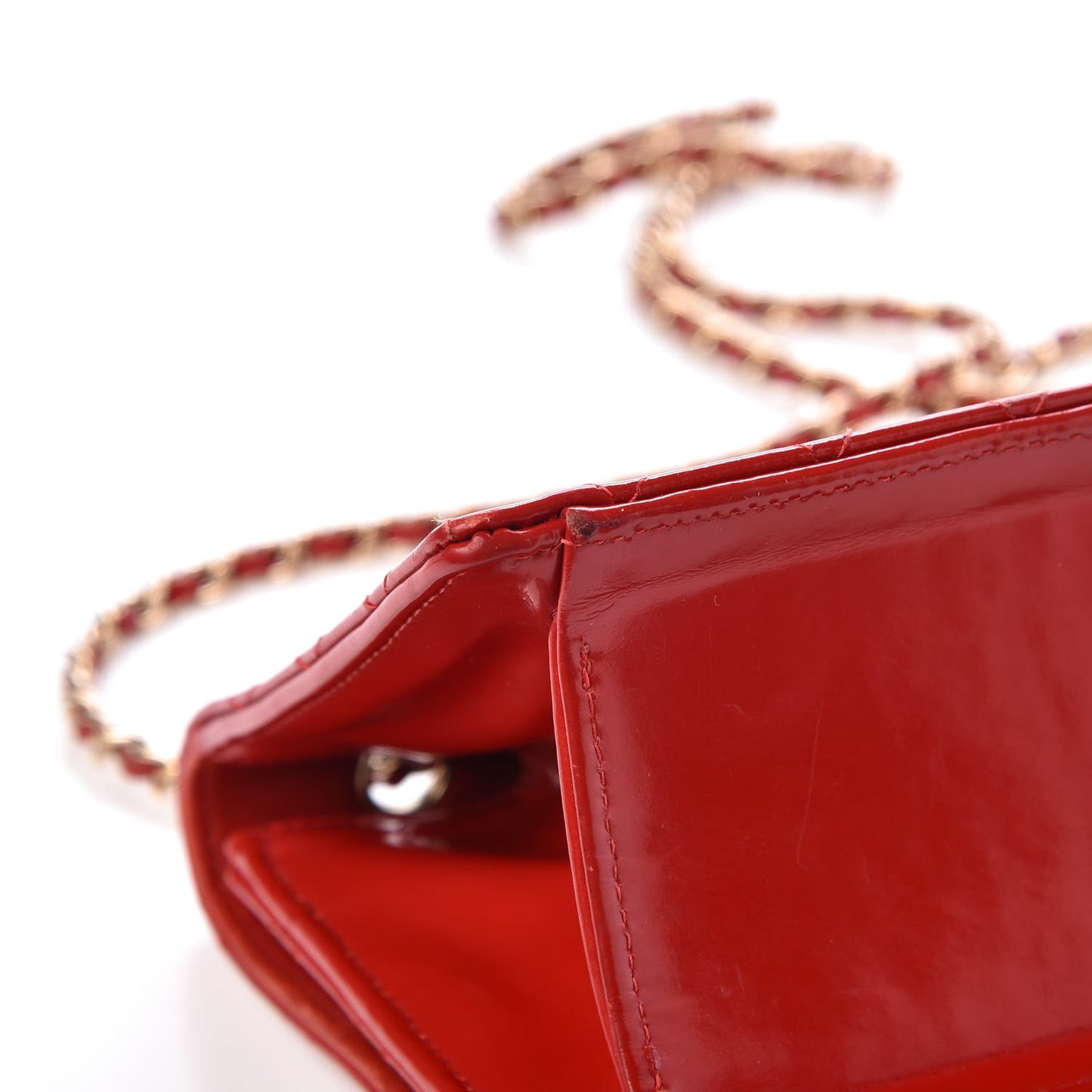 Glazed Calfskin Quilted East West Flap Red