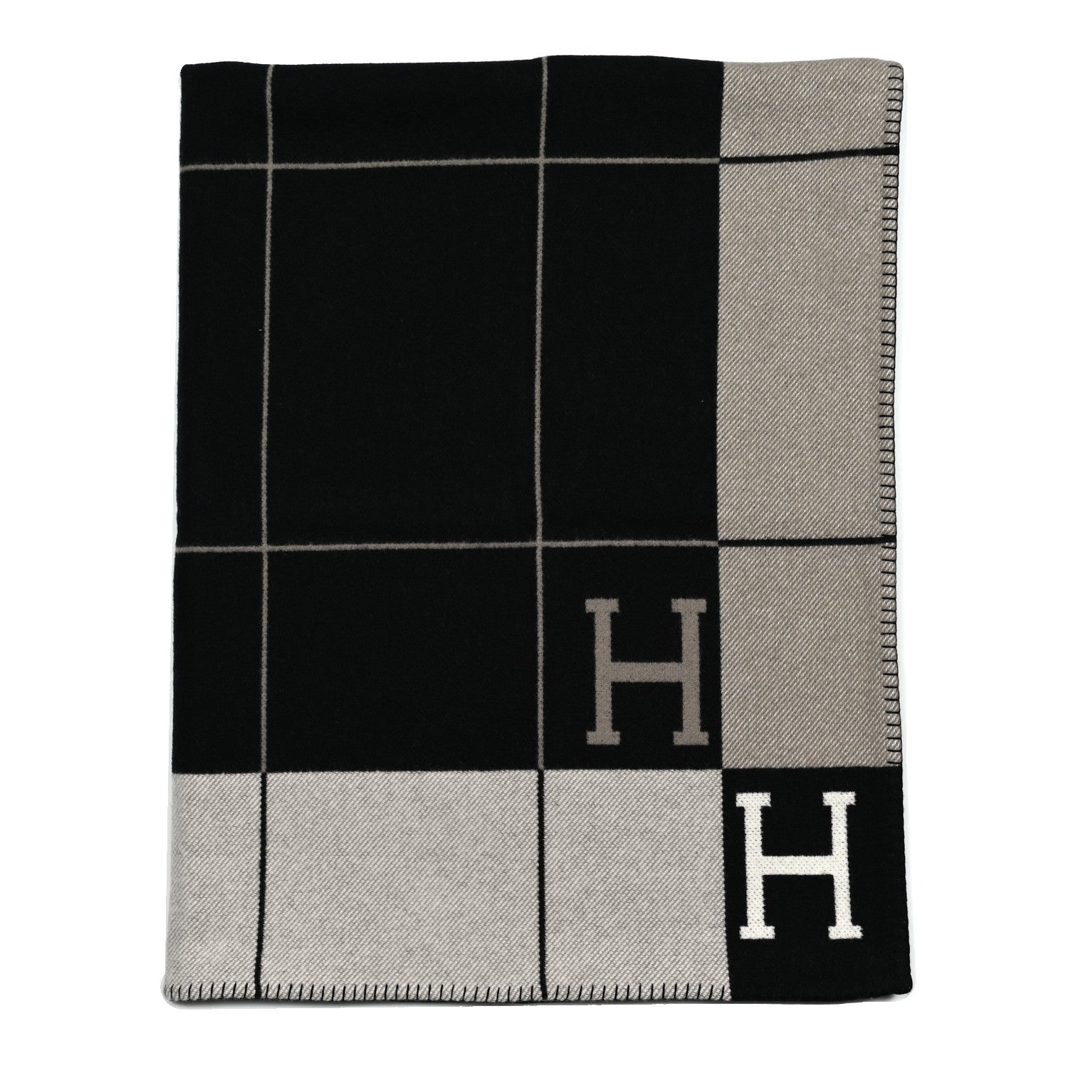 Hermes Wool Cashmere Avalon III Blanket Ecru Black 1 of 3