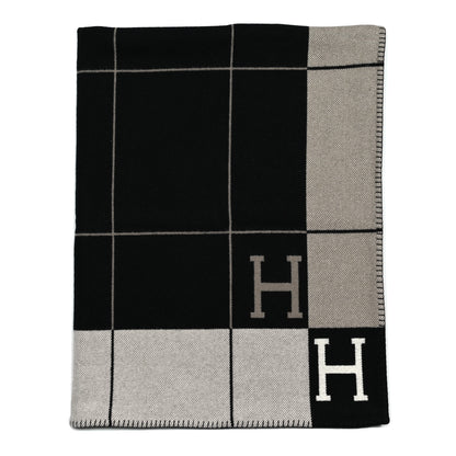 Hermes Wool Cashmere Avalon III Blanket Ecru Black 1 of 3