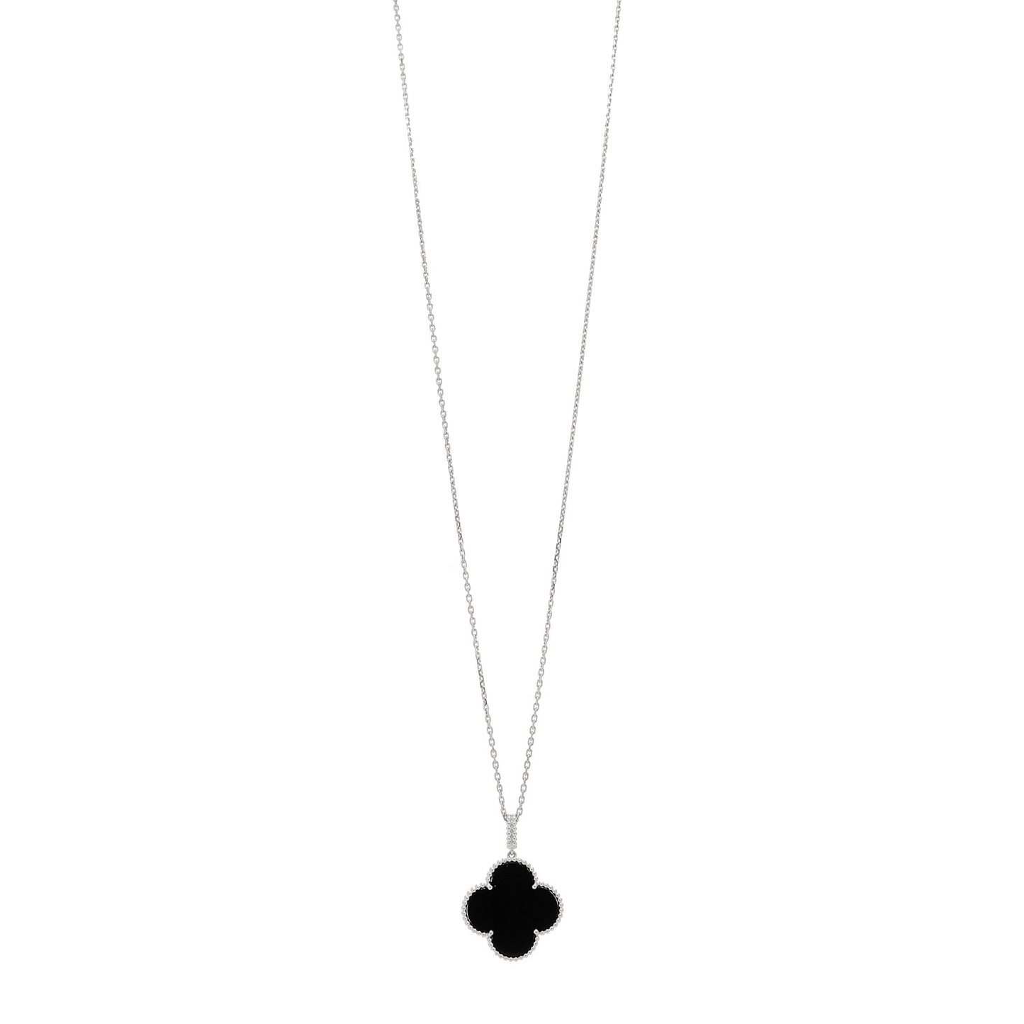 18K White Gold Black Onyx Magic Alhambra Pendant Necklace
