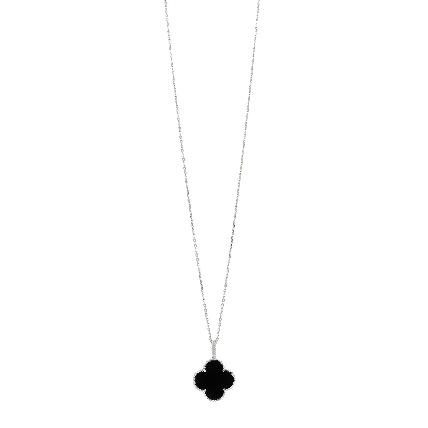 Van Cleef & Arpels 18K White Gold Black Onyx Magic Alhambra Pendant Necklace 1 of 5